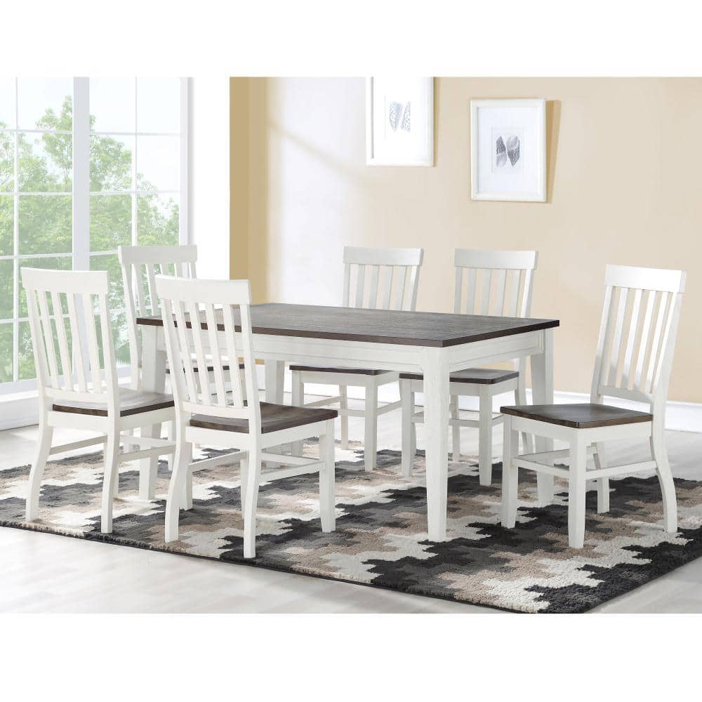 Ivory and Driftwood Transitional Slat Back Side Chair Set