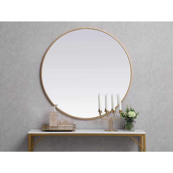 Medium Round Brass Modern Mirror (39 in. H x 39 in. W) WM9678Brass The  Home Depot