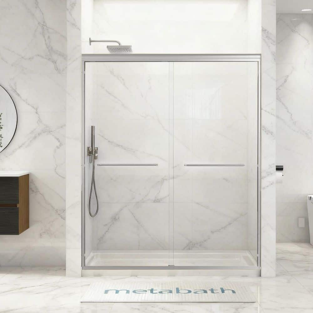 56 to 60 in. W x 72 in. H Semi Frameless Double Sliding Shower Door in Brushed Nickel with 1/4 in. Tempered Clear Glass price history on PriceWatchPro