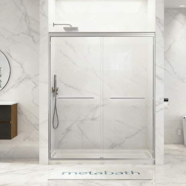 56 to 60 in. W x 72 in. H Semi Frameless Double Sliding Shower Door in Brushed Nickel with 1/4 in. Tempered Clear Glass