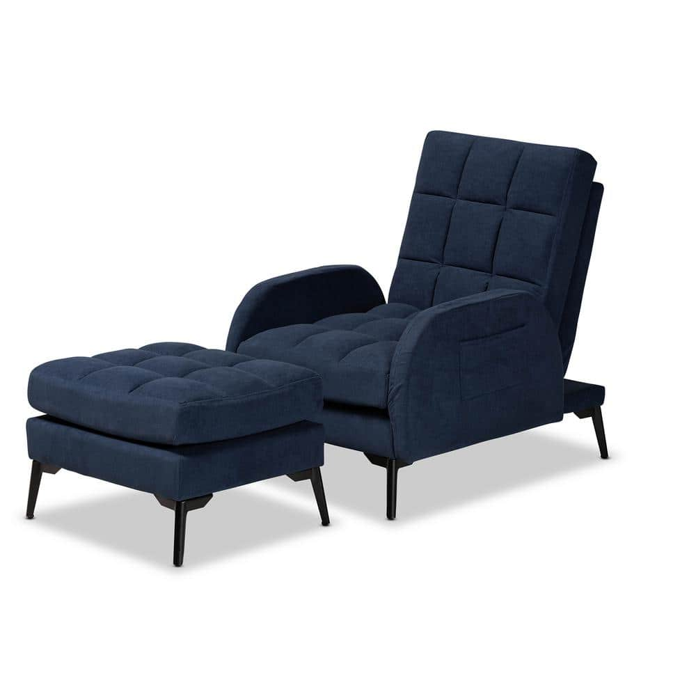 Baxton Studio Belden Navy Blue and Black Lounge Chair and Ottoman