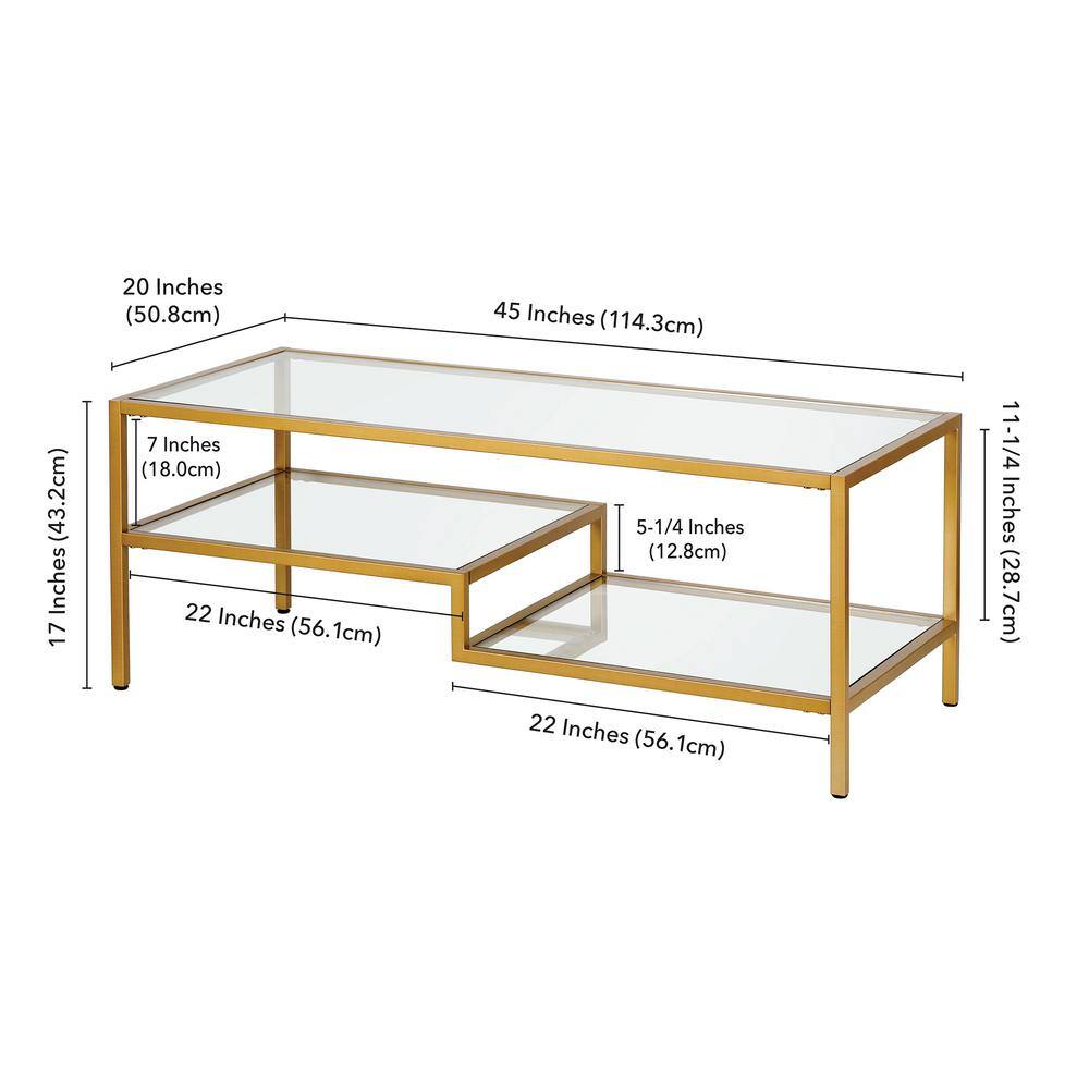 Contemporary Brass and Glass Double-Tiered Coffee Table