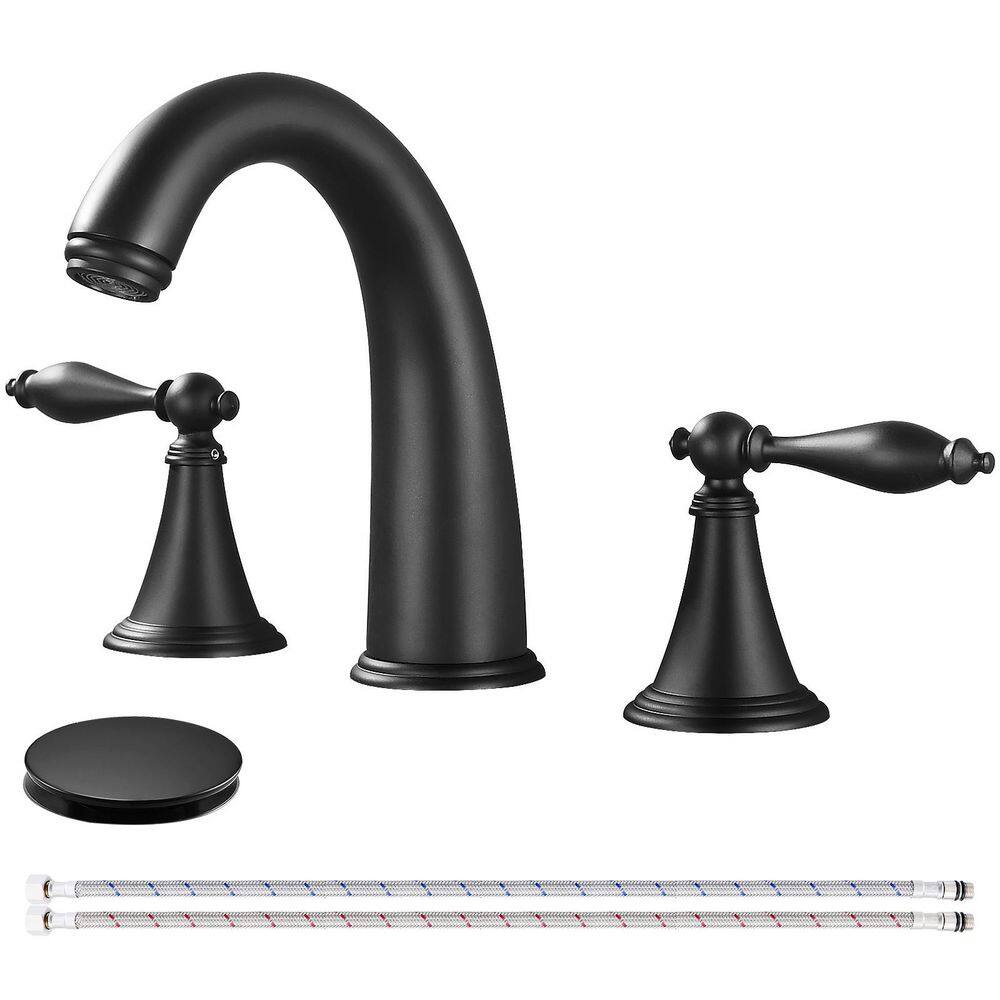 Double Handles 8 in. Widespread Bathroom Faucet 3-Hole Sink Faucet with Pop-Up Drain in Matte Black price history on PriceWatchPro