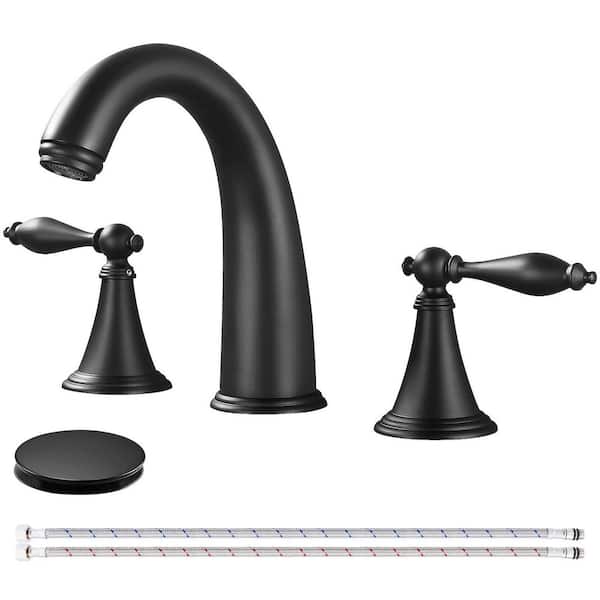 AKLFGN Double Handles 8 in. Widespread Bathroom Faucet 3-Hole Sink Faucet with Pop-Up Drain in Matte Black