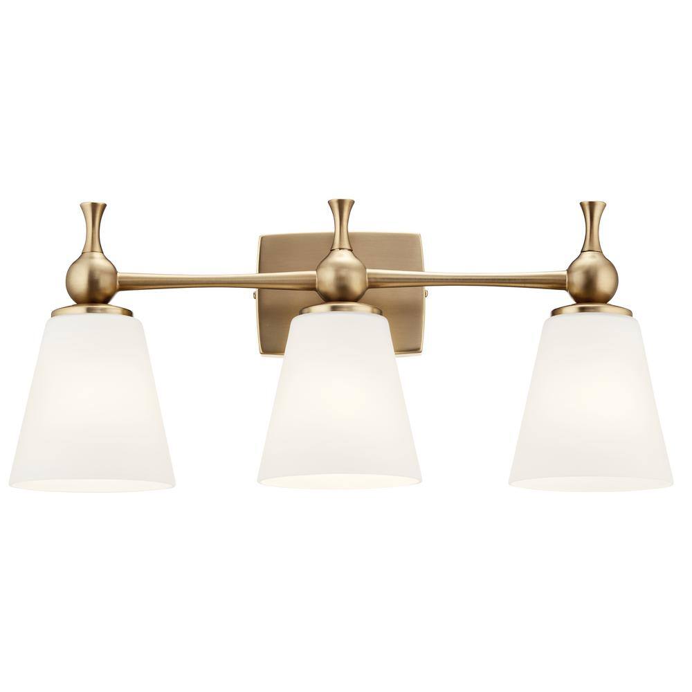 Champagne Bronze 3-Light Vanity with Etched Glass Shades