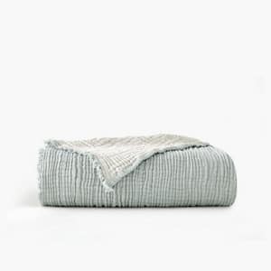 Truly Soft 2-Toned Organic Throw Blanket in Light Blue