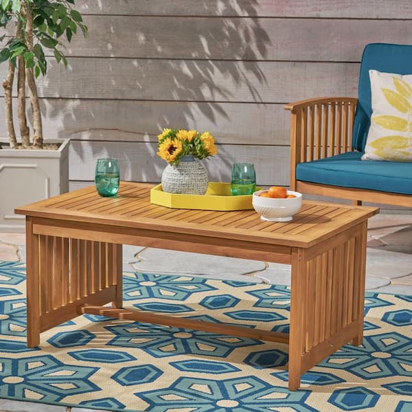 Noble House Carolina Brown Patina Rectangular Wood Outdoor Coffee Table