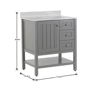 Lanceton 31 in. W x 22 in. D x 39 in. H Single Sink  Bath Vanity in Sterling Gray with Pulsar  Stone Composite Top