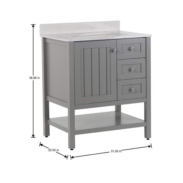 Lanceton 31 in. Single Sink Sterling Gray Bath Vanity with Pulsar Cultured Marble Top (Assembled)