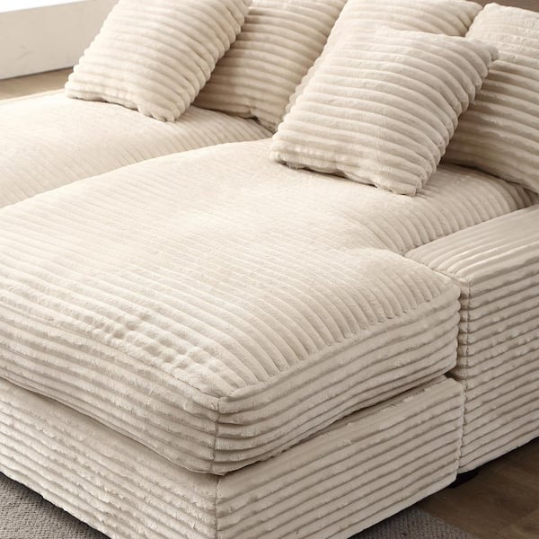 74.8 in. W Beige Corduroy Fabric Queen Size Rectangle 2-Seat Convertible Sofa Bed