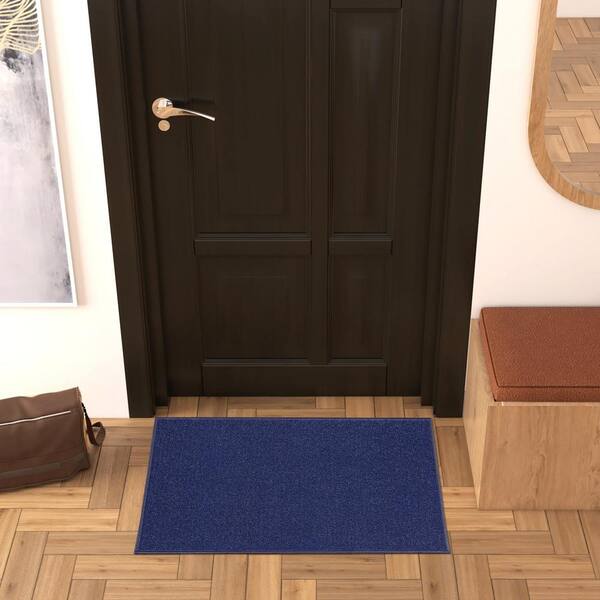 Ottomanson Classics Non-Slip Rubberback Modern Solid 2x3 Indoor Area Rug/Entryway  Mat, 2'3 x 3', Navy 