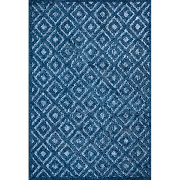 Portmany Neutral Diamond Trellis Navy 8 ft. x 10 ft. Indoor/Outdoor Area Rug