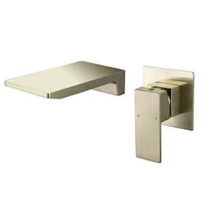 Single-Handle Wall-Mount Roman Tub Faucet Brass 2 Hole Waterfall Bathtub Fillers in Brushed Gold
