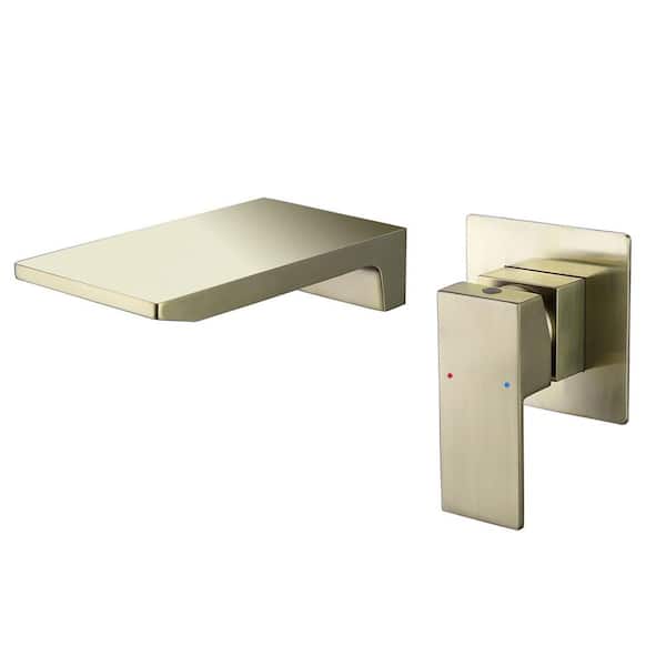 AIMADI Single-Handle Wall-Mount Roman Tub Faucet Brass 2 Hole Waterfall Bathtub Fillers in Brushed Gold