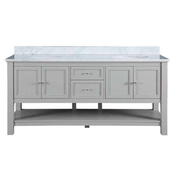 Home Decorators Collection Gazette 72 in. W x 22 in. D Double Bath Vanity in Grey with Marble Vanity Top in Carrara White