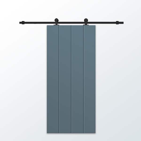 CALHOME 30 in. x 80 in. Dignity Blue Painted Composite MDF Paneled Interior Sliding Barn Door with Hardware Kit