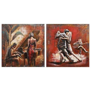 "Romance and Dance" Mixed Media Iron Hand Painted Dimensional Wall Art (Set of 2)