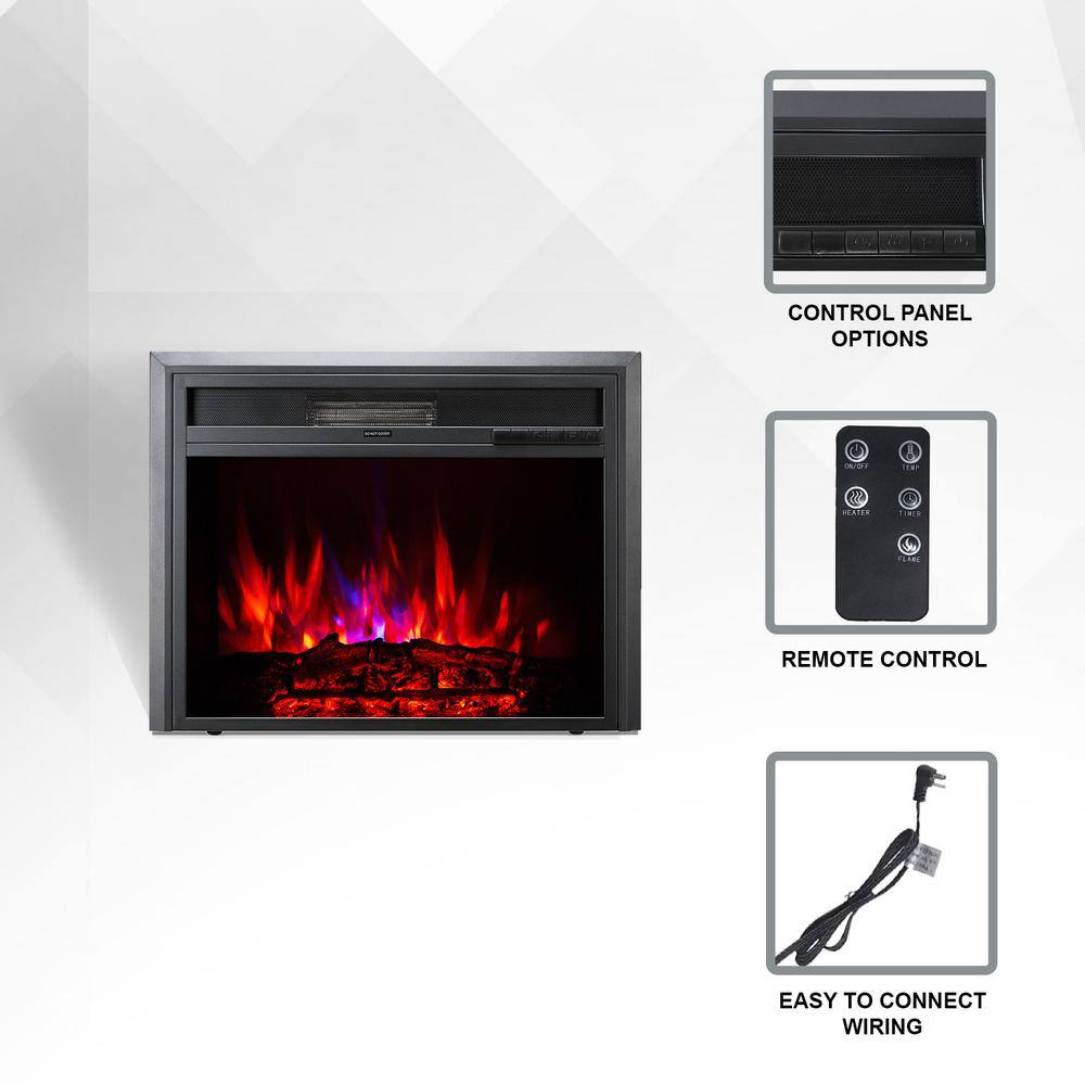 Black Electric Fireplace Insert with Remote Control and LED Flame Effect, 28 Inch