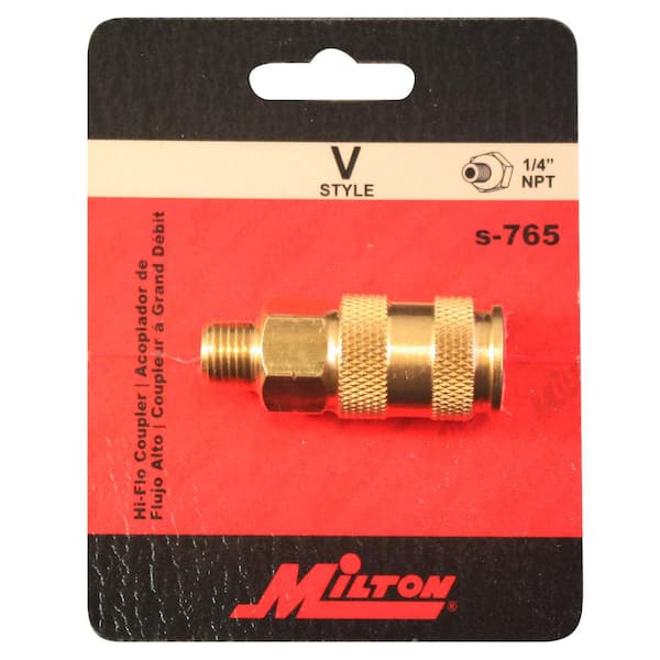 Details about   Milton S-765 1/4" MNPT V Style High Flow Coupler Air Tool Fittings Hand Home