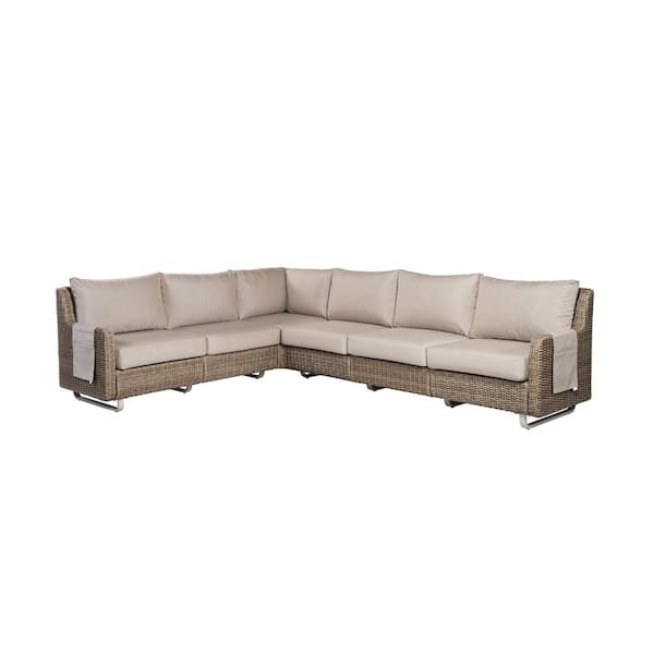 FLEXSTEEL Vista 6-Seat Outdoor Wicker Sectional with Sunbrella Fabric in Beige