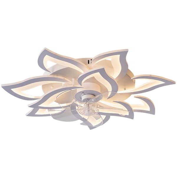 32 in. Indoor White Ceiling Fan with Lights, Flush Mount Ceiling Fan with Remote, 3-Light Color 6-Speeds for Living Room