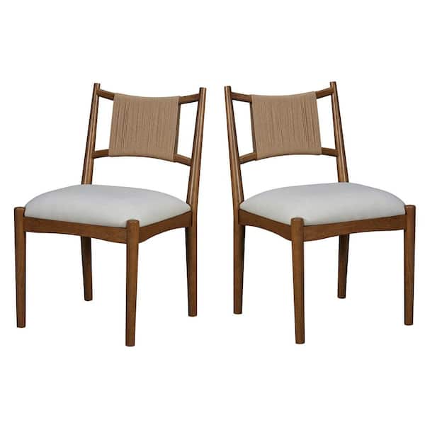 Orelix Modern Brown Finish Upholstered Parsons Dining Chairs with Woven Paper Rope Back (Set of 2)