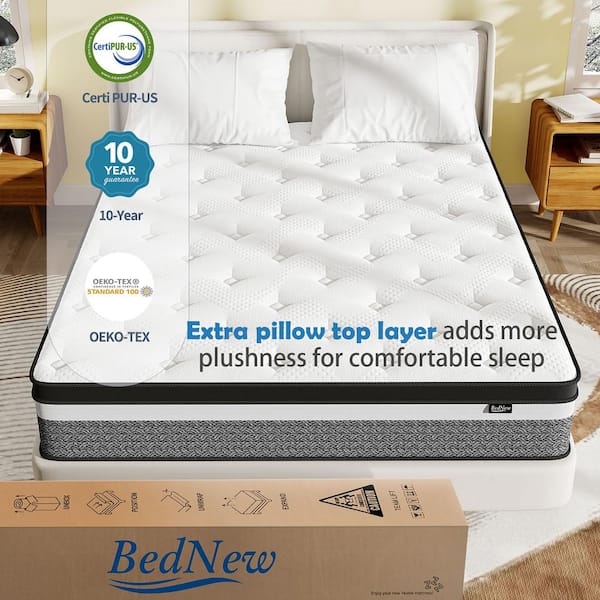 King Medium Firm Hybrid Memory Foam and Spring 14 in. Bed in a Box Comfort Pillow Top Mattress