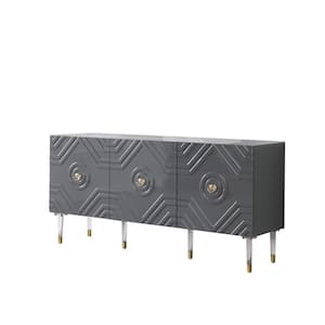 Kasimira 65 in. Gray High Gloss with Gold Accent Modern-Sideboard