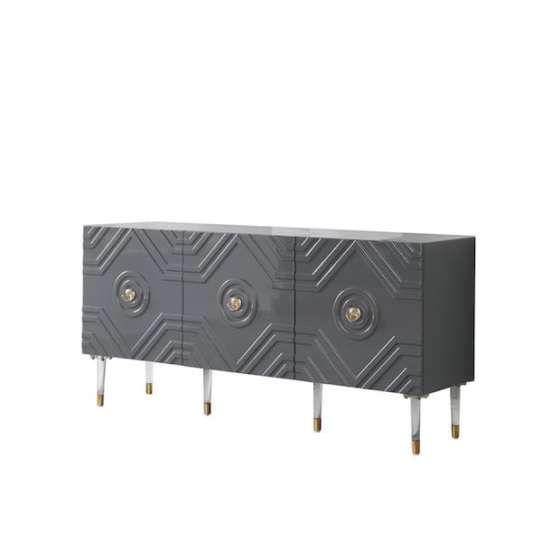 Best Master Furniture Kasimira 65 in. Gray High Gloss with Gold Accent Modern-Sideboard