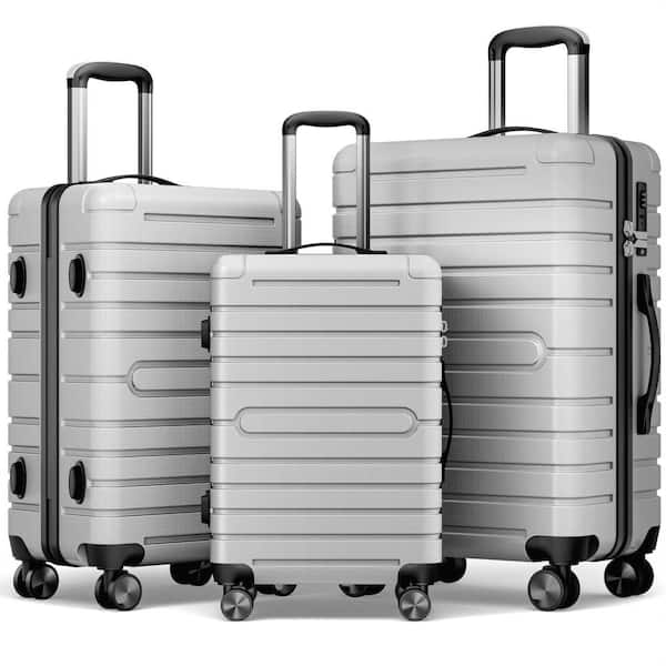 3-Piece Silver Luggage Sets Hard Shell Luggage Sets with Spinner Wheels TSA Lock, 20 in. 24 in. 28 in.