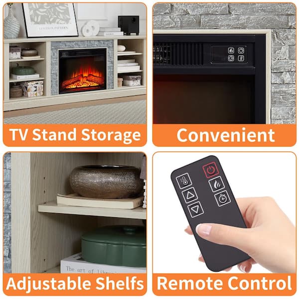 70 in. Freestanding Electric Fireplace TV Stand with 23" Fireplace Insert, Media Console with Large Storage, White