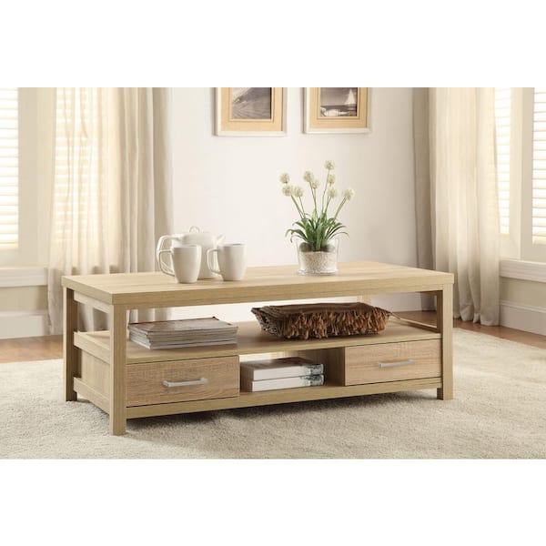 Linon Home Decor Aspen Blonde Built-In Storage Coffee Table