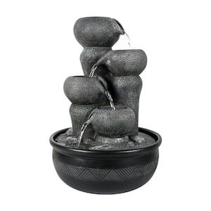 Resin Indoor Water Fountain - 15.7" 5-Step Relaxation Waterfall Feature with LED Lights for Office, Room Decor