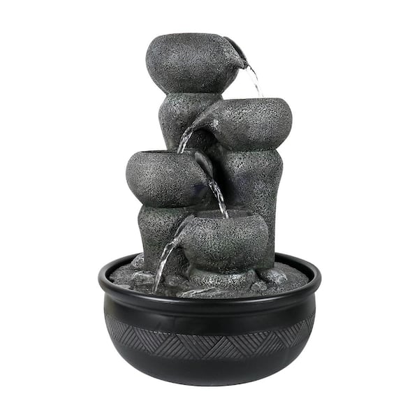 Watnature Resin Indoor Water Fountain - 15.7" 5-Step Relaxation Waterfall Feature with LED Lights for Office, Room Decor