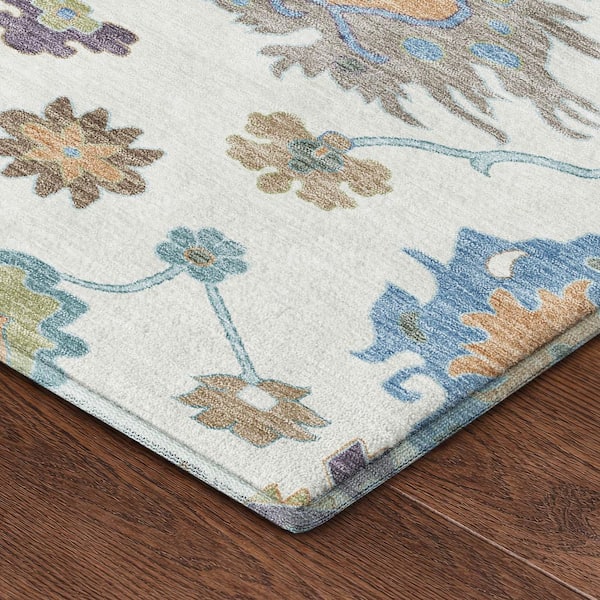 Mayfield Premium Machine Washable Abstract AMF2532 Ivory 8 ft. x 8 ft. Round Rug