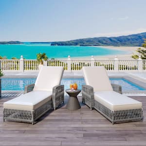 2個セット Metal Outdoor Lounge Chair Adjustable Recliner with Beige Cushions
