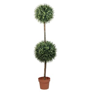 55.5 in. Potted 2-Tone Artificial Boxwood Double Ball Topiary Tree