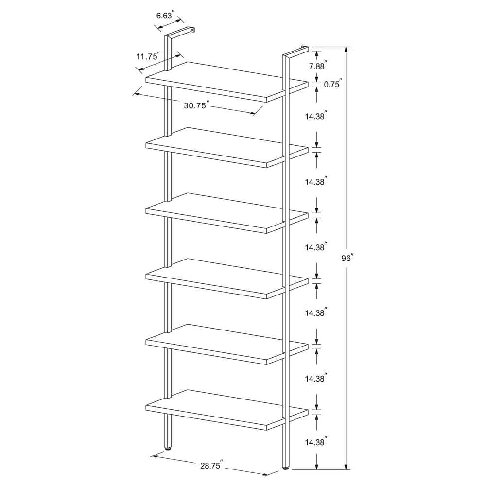 Walnut and Black 31-Inch 6-Shelf Wall Bookshelf