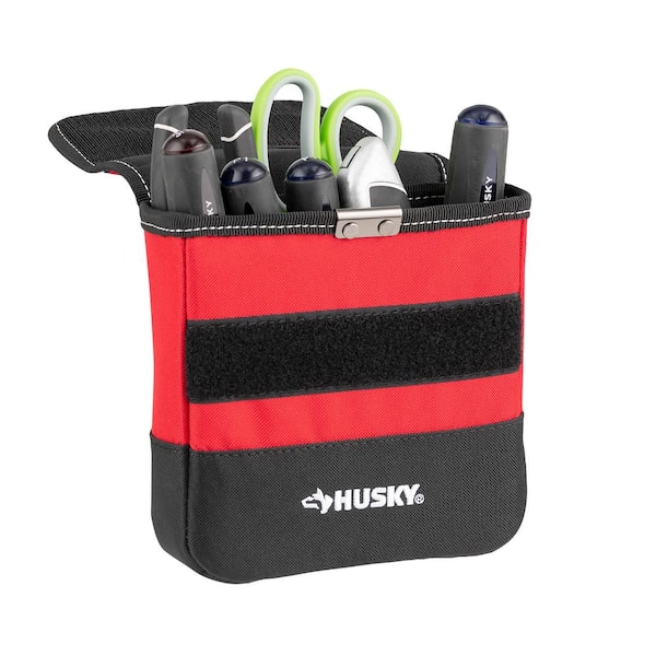 Husky 2 in. Quick Release Work Tool Belt with 7 in. 3-Pocket Clip on Tool Belt Pouch, Black