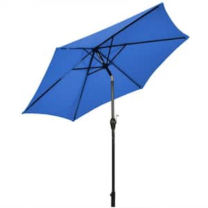 9 ft. Outdoor Market Patio Table Umbrella in Blue Push Button Tilt Crank Lift without Weight Base