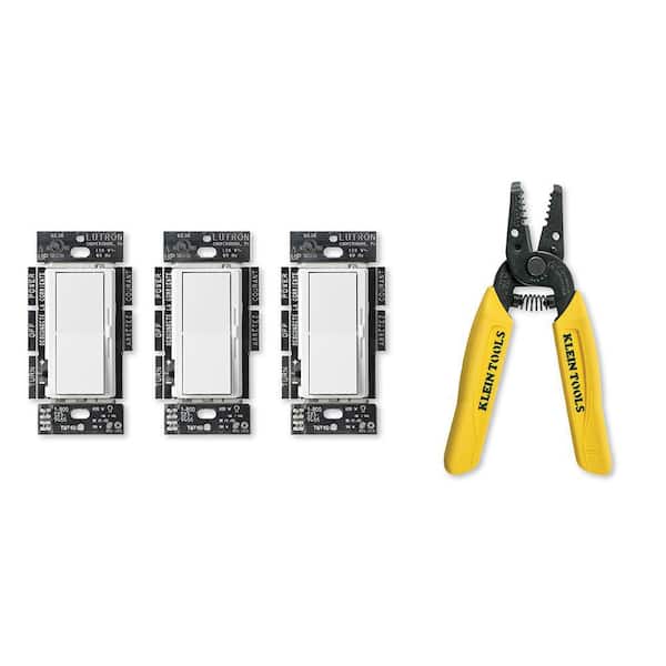 Lutron Diva LED+ Dimmer Switch, White, and Klein 6-1/4 in. Wire Stripper/Cutter for 10-18 AWG Solid Wire (DVCL-3PKR1018WC)