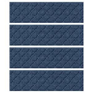 Waterhog Cordova Navy 8.5 in. x 30 in. PET Polyester Indoor Outdoor Stair Tread Cover (Set of 4)