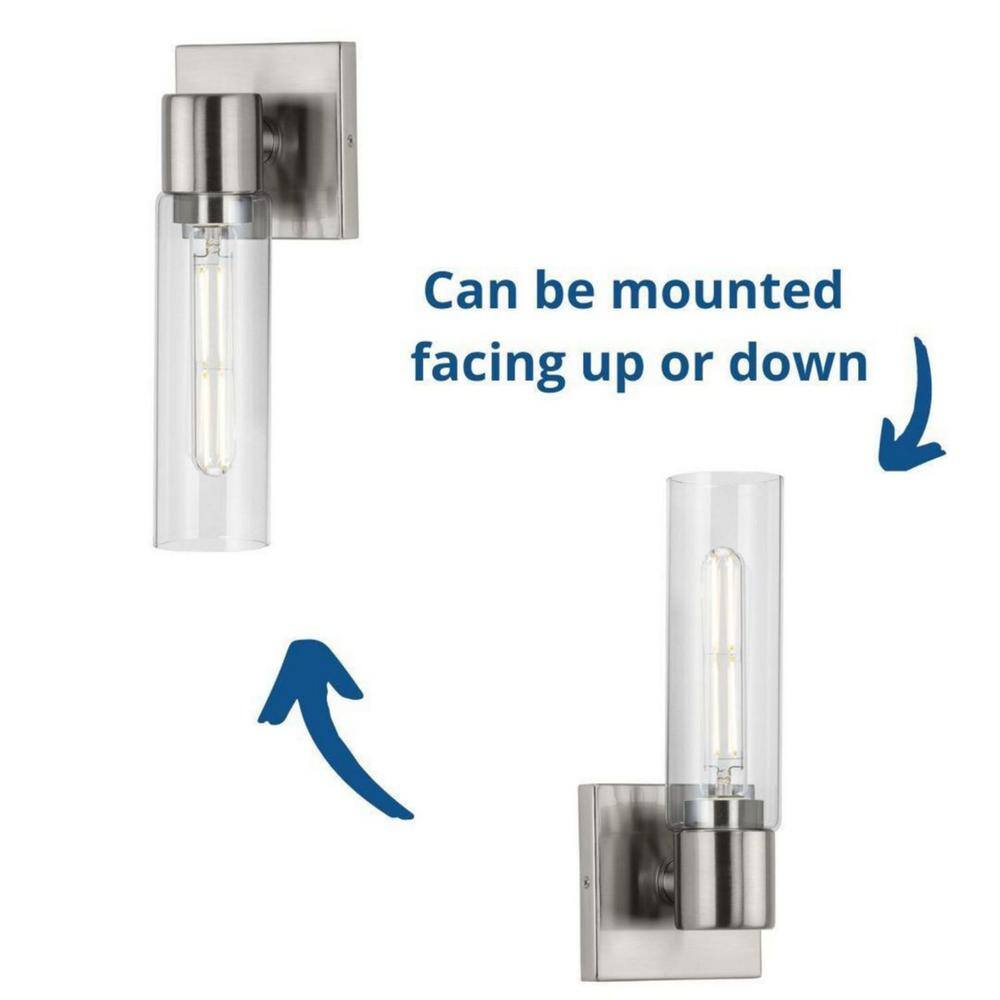 Clarion Brushed Nickel Cylinder Bath Vanity Light with Clear Glass Shade