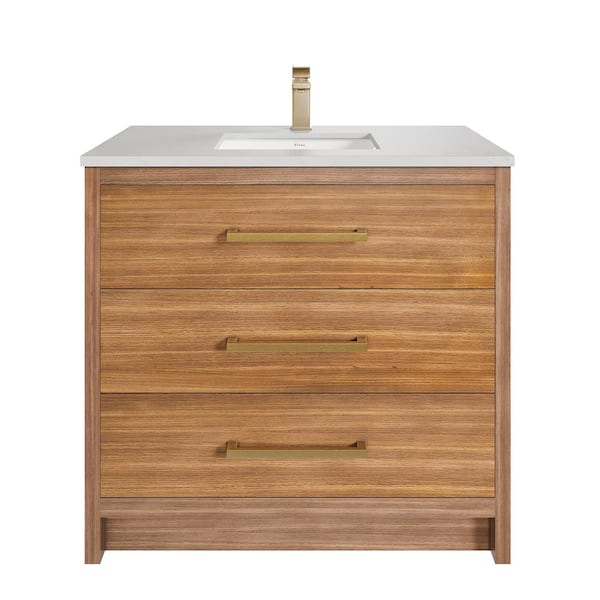 Curio 36 in. Single Sink Walnut Bath Vanity with White Carrara Quartz Top (Assembled)