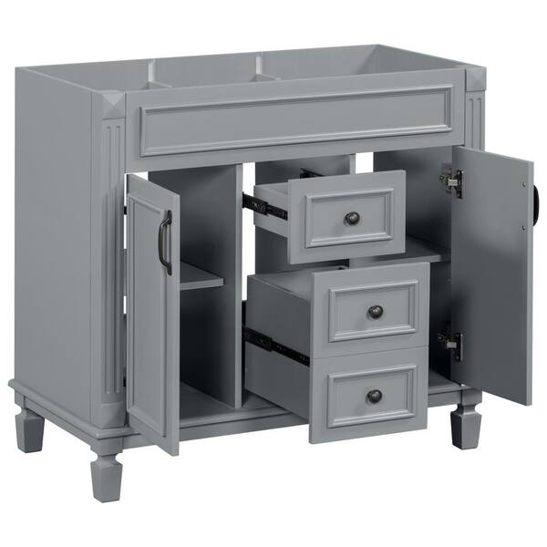 FUNKOL 35.9 x 17.9 x 34 In. Gray Vertical Bathroom Cabinet with 2 Drawers and 2 Soft Close Doors, Top Sink Not Included