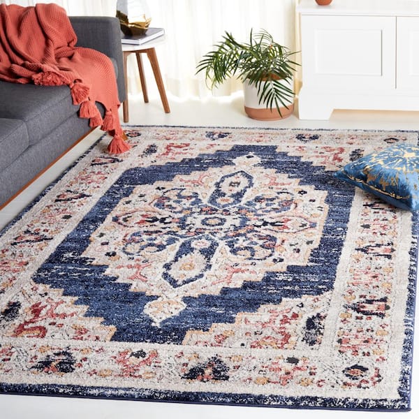 Luna Blue 9 ft. x 12 ft. Distressed Ornate Area Rug