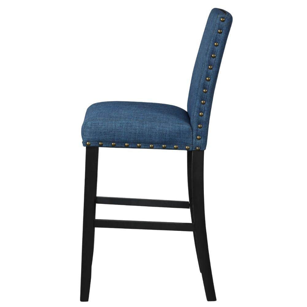 Transitional Blue Swivel Bar Chair with Nailhead Trim, Set of 2