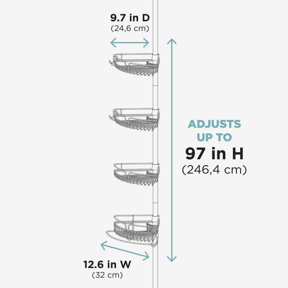 Adjustable Nickel Tension Pole Shower Caddy with Four Shelves