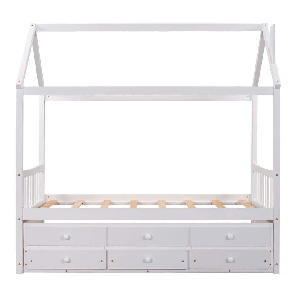 Utopia 4niture Tucker White Twin Size House-Shaped Bed with Trundle and ...