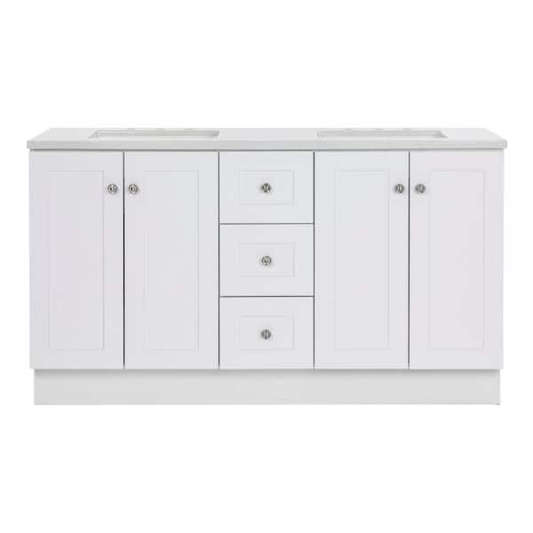 Bannister 61 in. Double Sink White Bath Vanity with Granite-Look Colorpoint White Cultured Marble Top (Assembled)